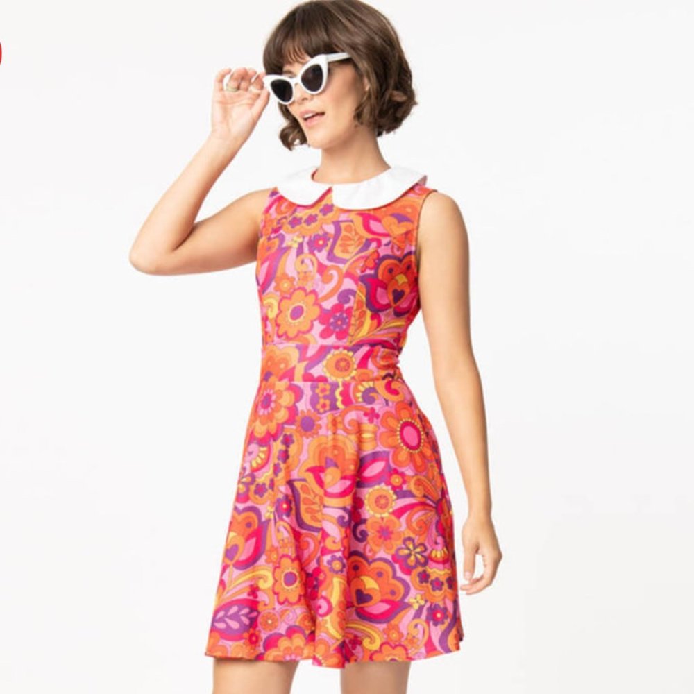 Smak Parlour Pink Far-Out Floral Print Fit and Flare Dress